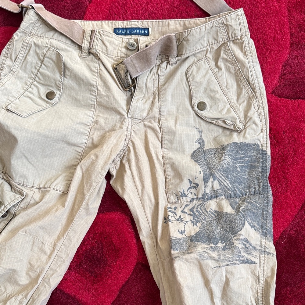 Ralph Lauren Khaki Pants with Peacock Embroidery